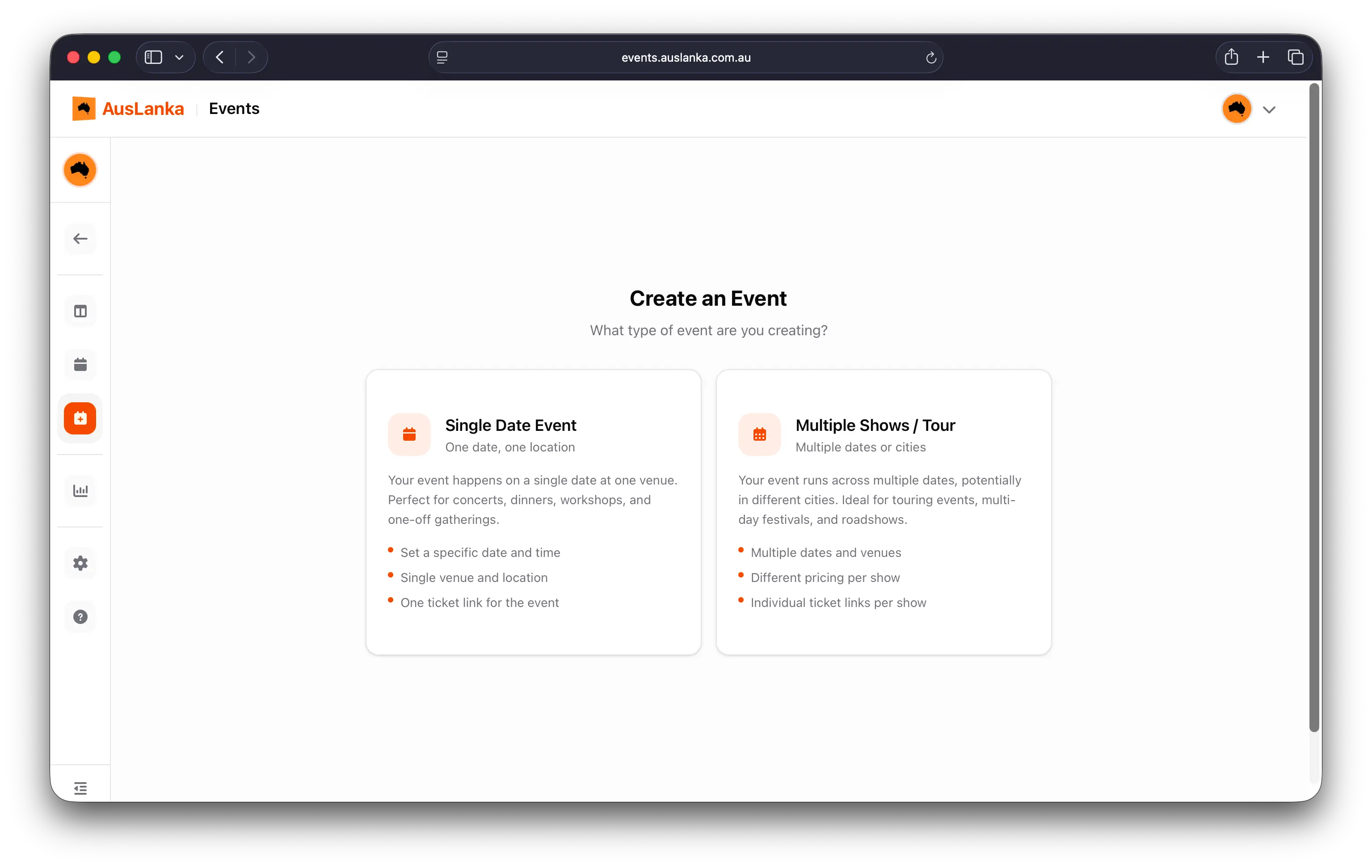 Step 2: Choose your event type